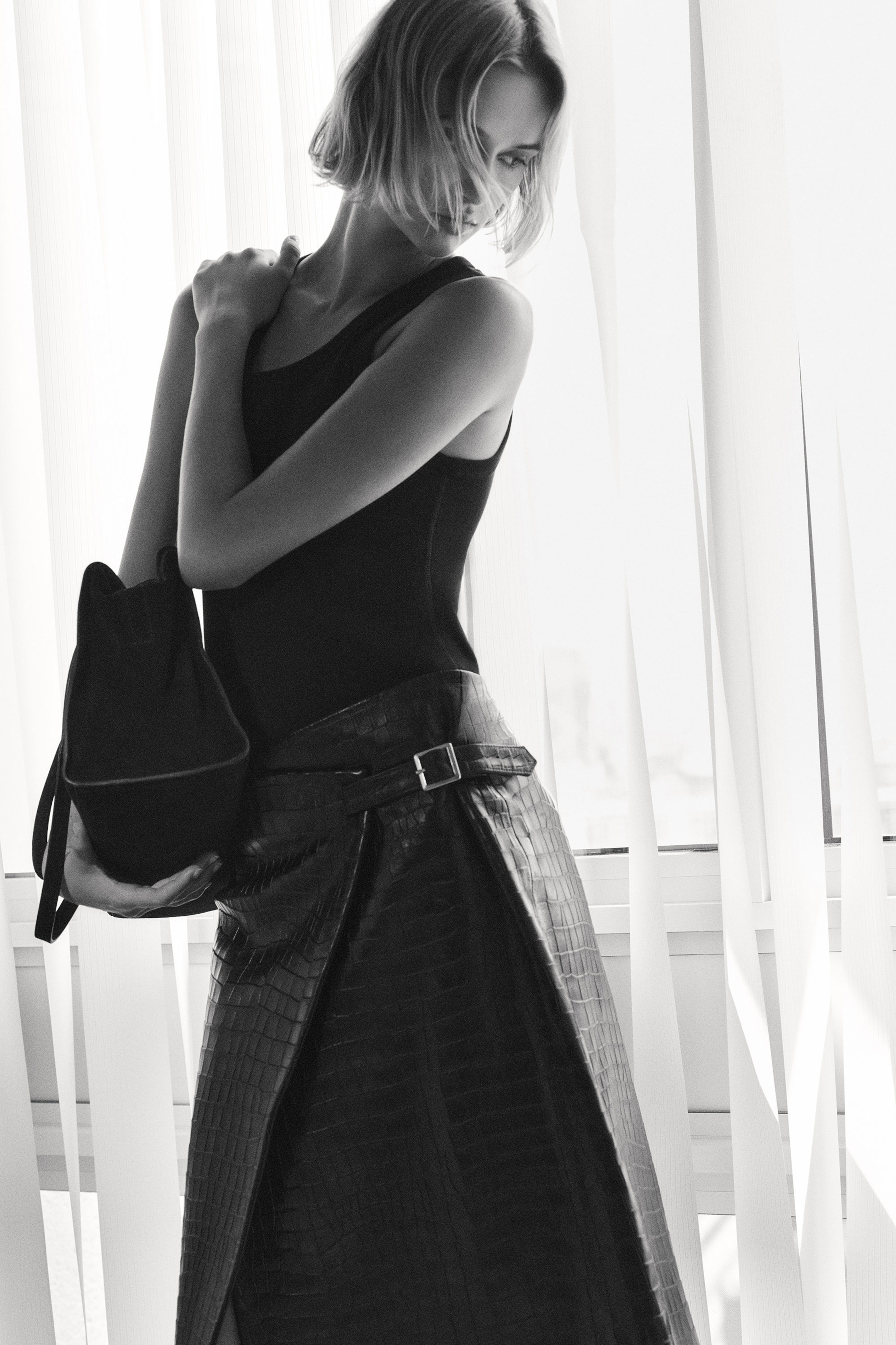 CROC-EFFECT LEATHER WRAP SKIRT
