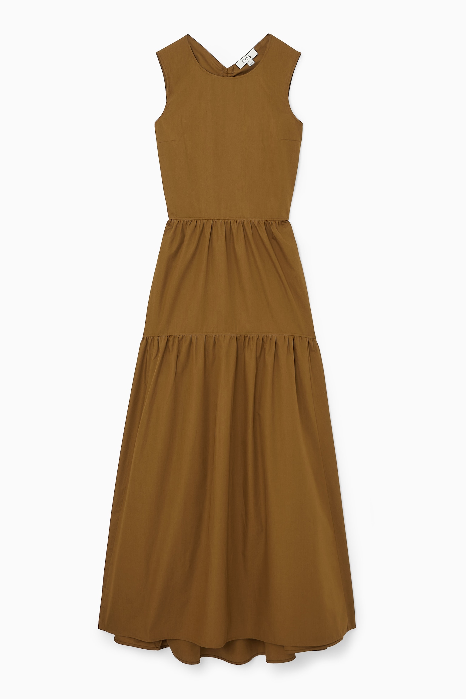 OPEN-BACK TIERED MIDI DRESS - OCHRE/WHITE