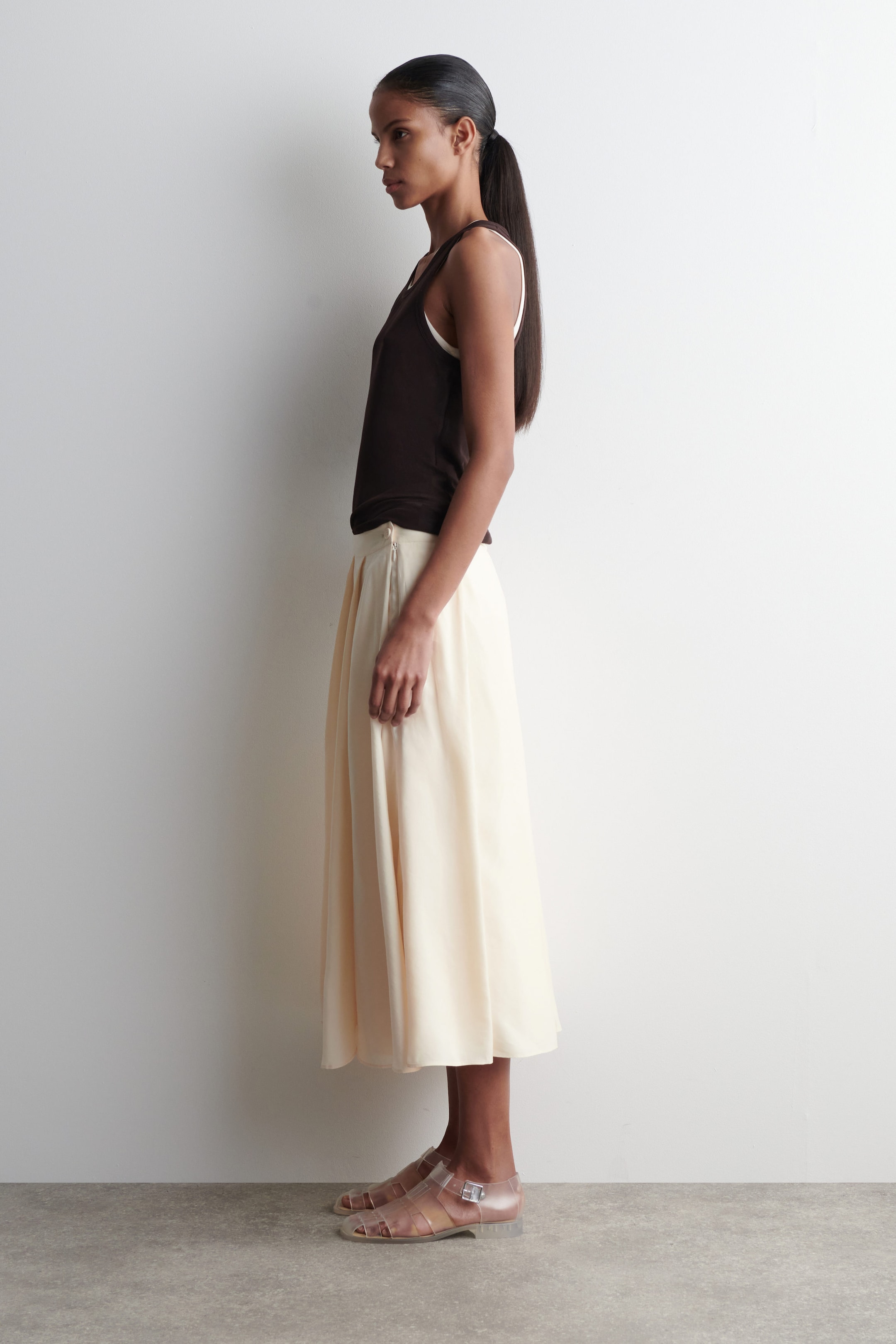 PLEATED A-LINE MIDI SKIRT