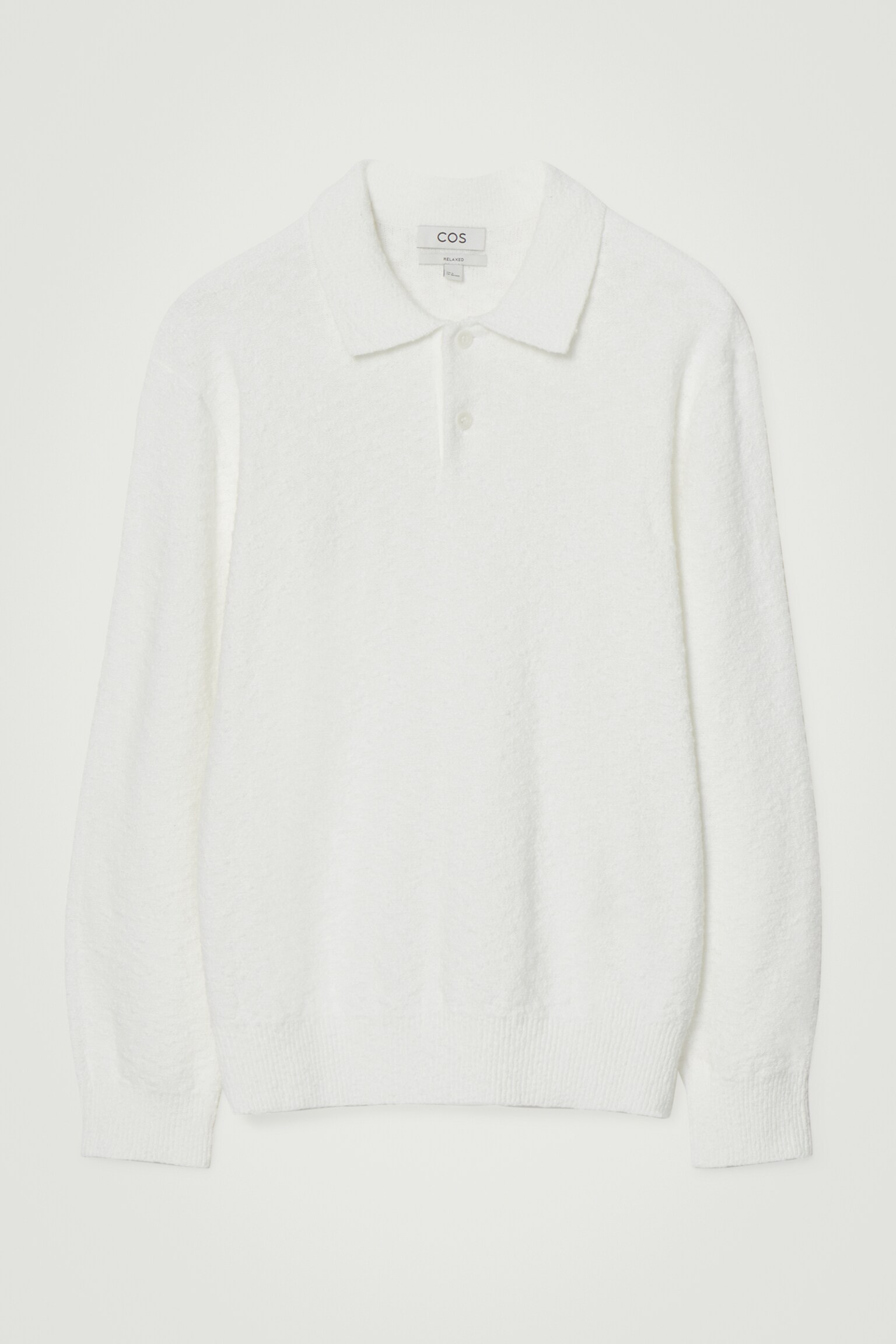 BOUCLÉ-KNIT LONG-SLEEVED POLO SHIRT - OFF-WHITE/NAVY