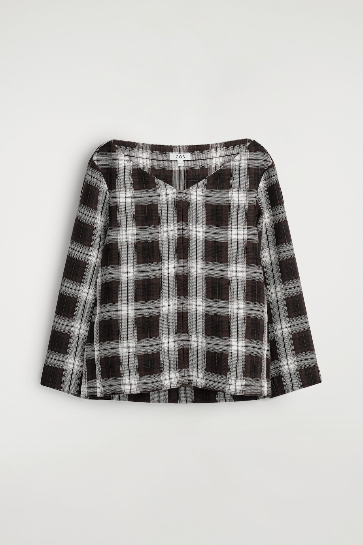 CHECKED V-NECK TOP — BURGUNDY / CHECKED