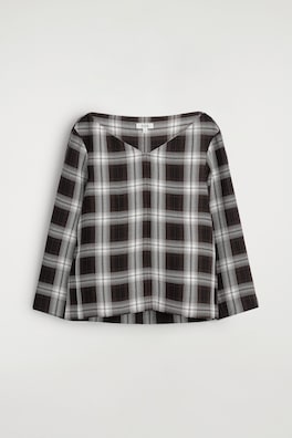 CHECKED V-NECK TOP — BURGUNDY / CHECKED 2