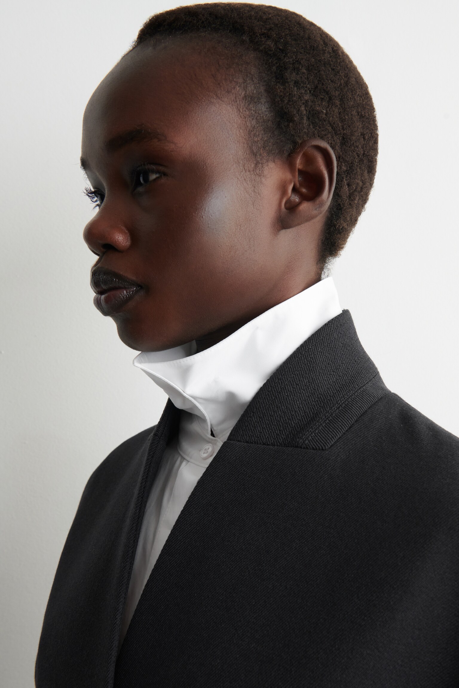 COLLARLESS WOOL-TWILL COAT - DARK GREY - 6