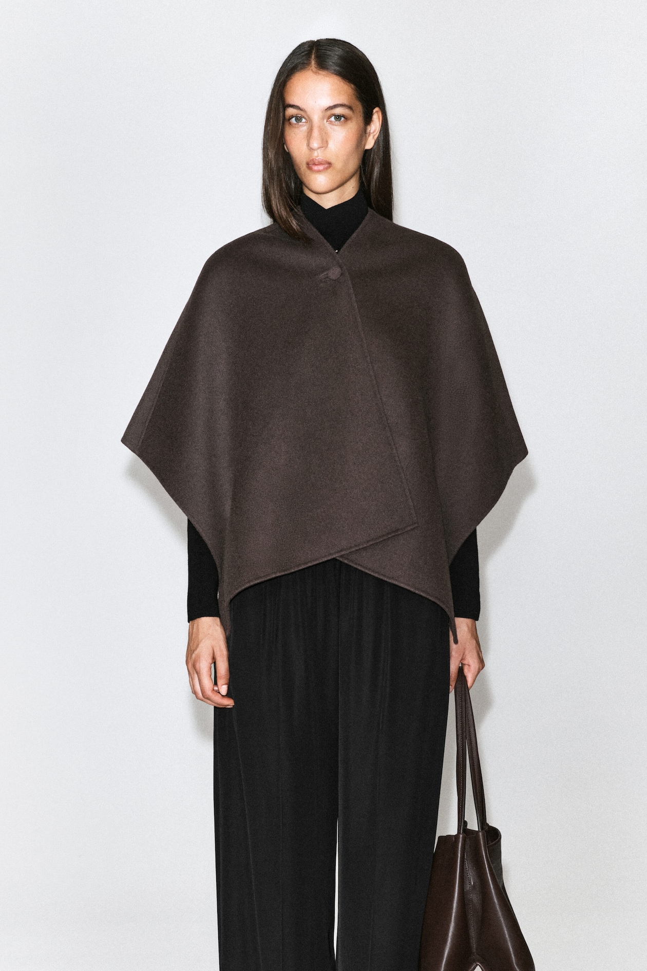 DOUBLE-FACED WOOL-BLEND CAPE — BROWN