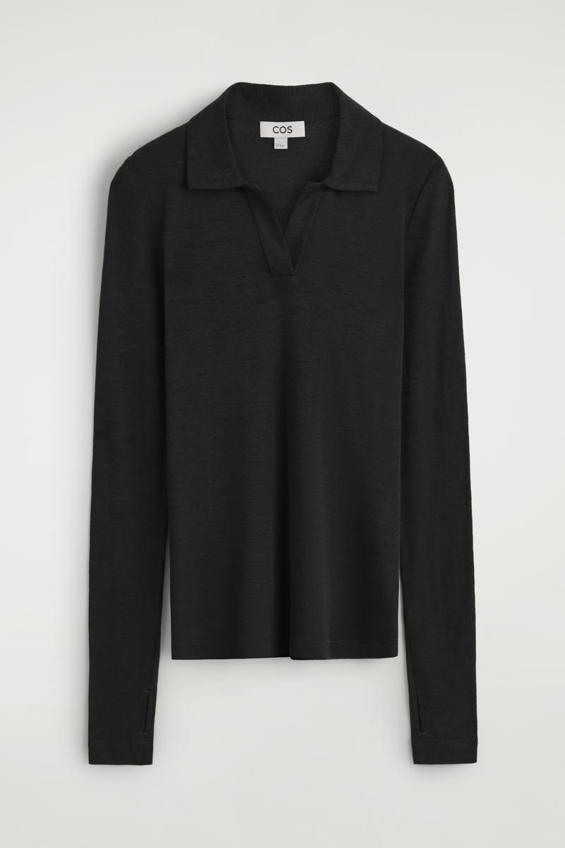 Cos Merino Wool Polo Shirt In Black