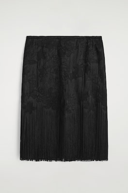 EMBROIDERED FRINGED MIDI SKIRT — CARBON 8