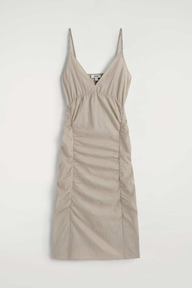 Gathered Silk-Nylon Slip Dress
