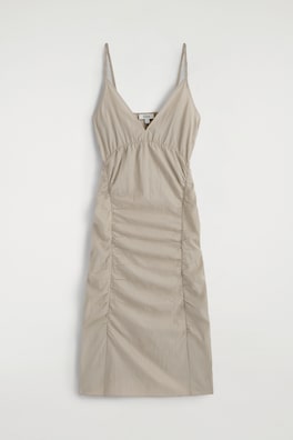 GATHERED SILK-NYLON SLIP DRESS — BEIGE 7