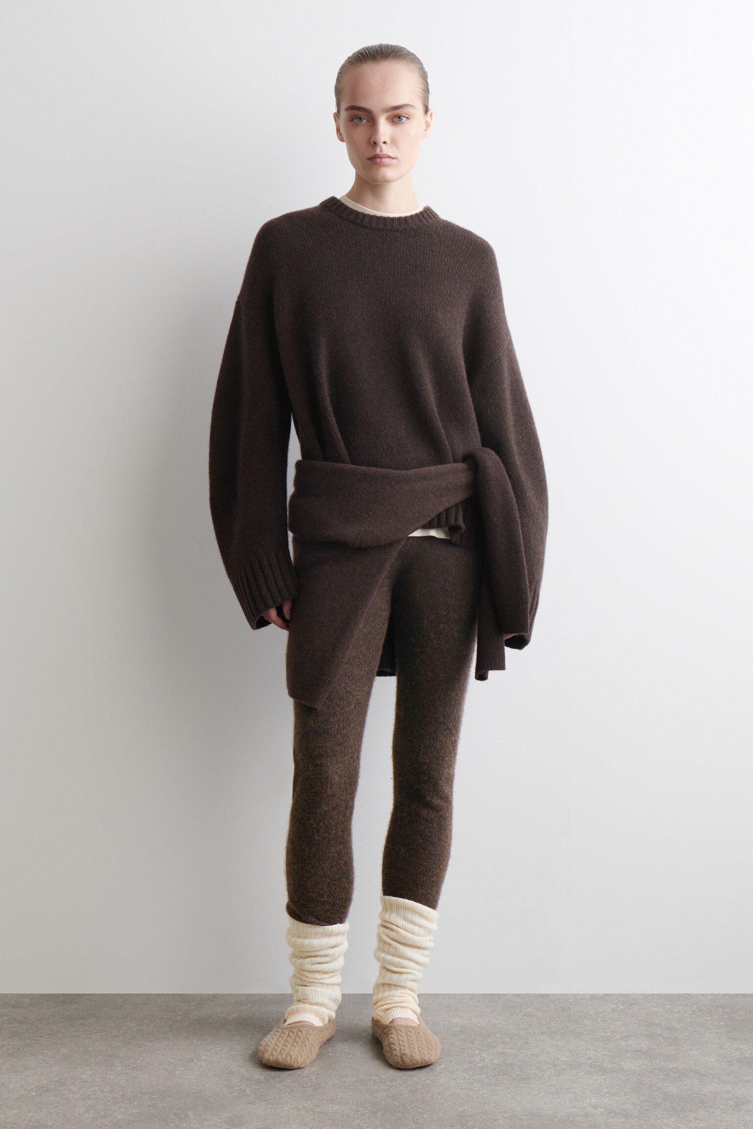 CABLE-KNIT SLIPPERS - BEIGE - 1