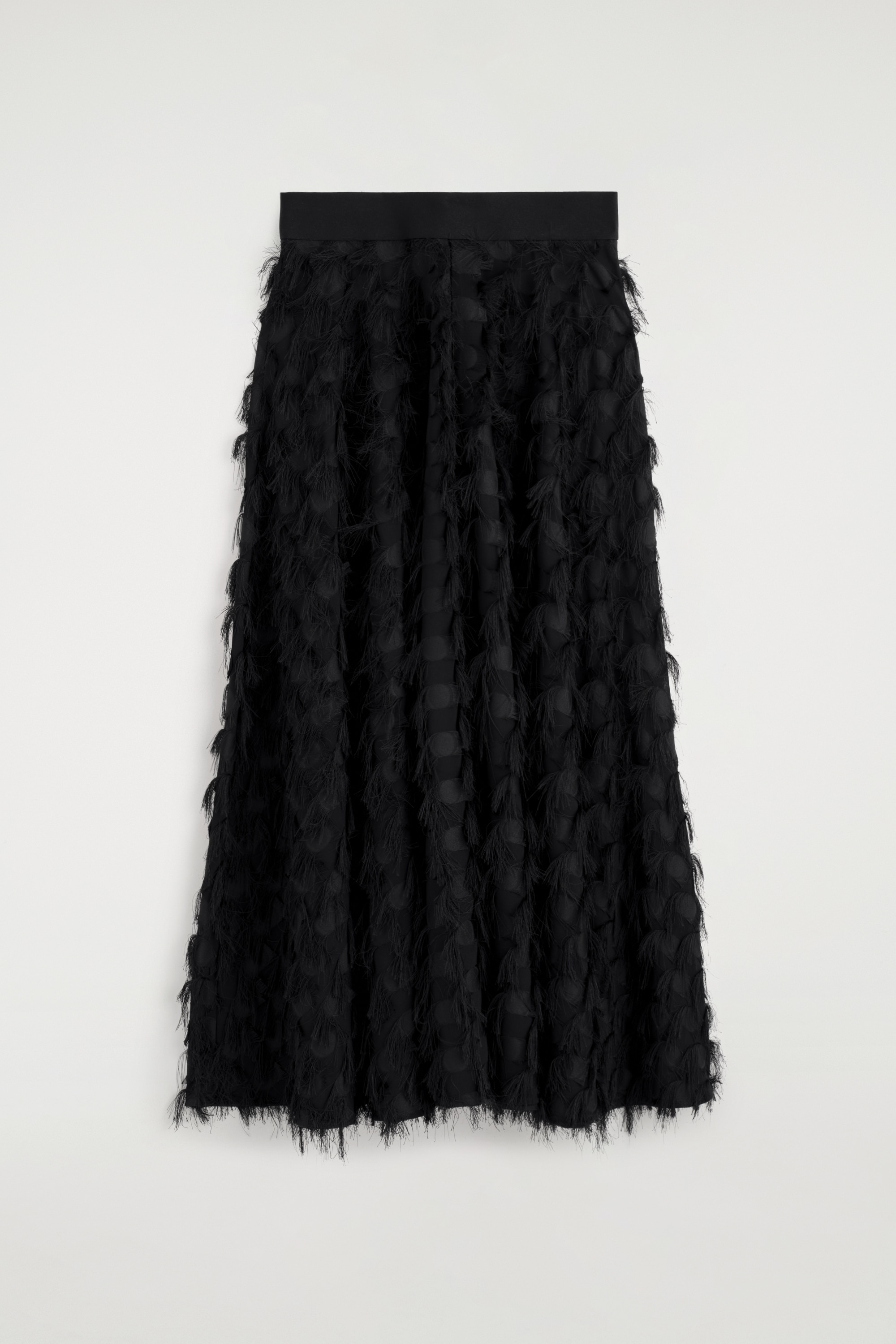 JACQUARD-FRINGED MIDI SKIRT - BLACK