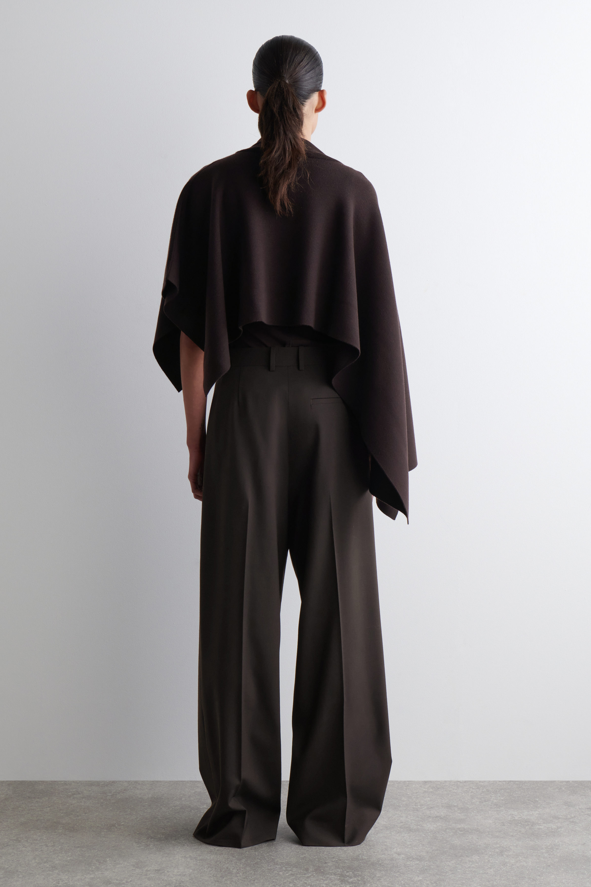 ASYMMETRIC DOUBLE-KNIT WOOL CAPE - DARK BROWN | COS