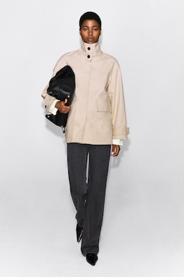 COTTON-TWILL MOCK-NECK JACKET — LIGHT BEIGE 1