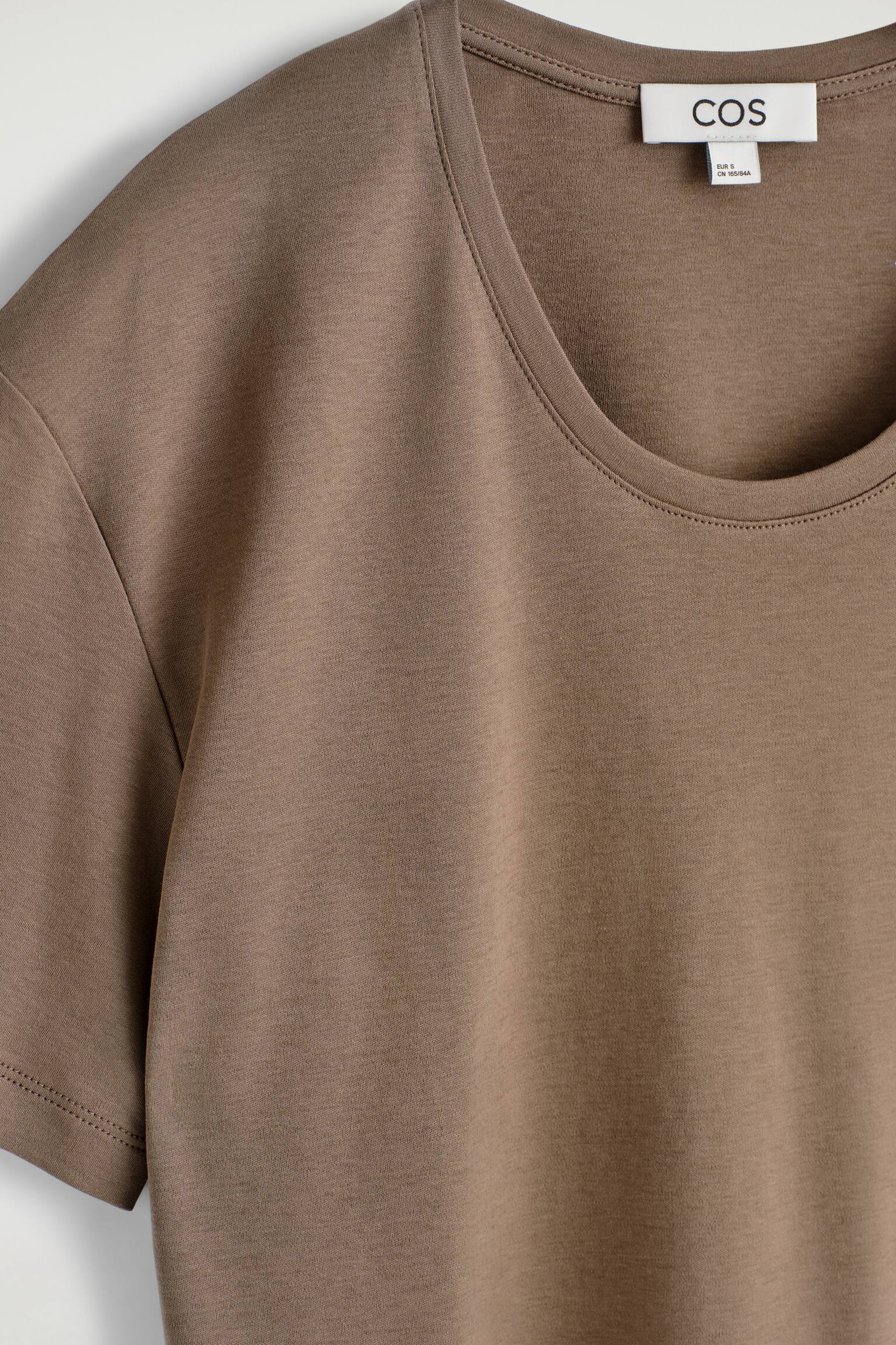 BAWEŁNIANY T-SHIRT Z ZAOKRĄGLONYM DEKOLTEM - BRĄZOWY/BIAŁY/NIEBIESKI - 5