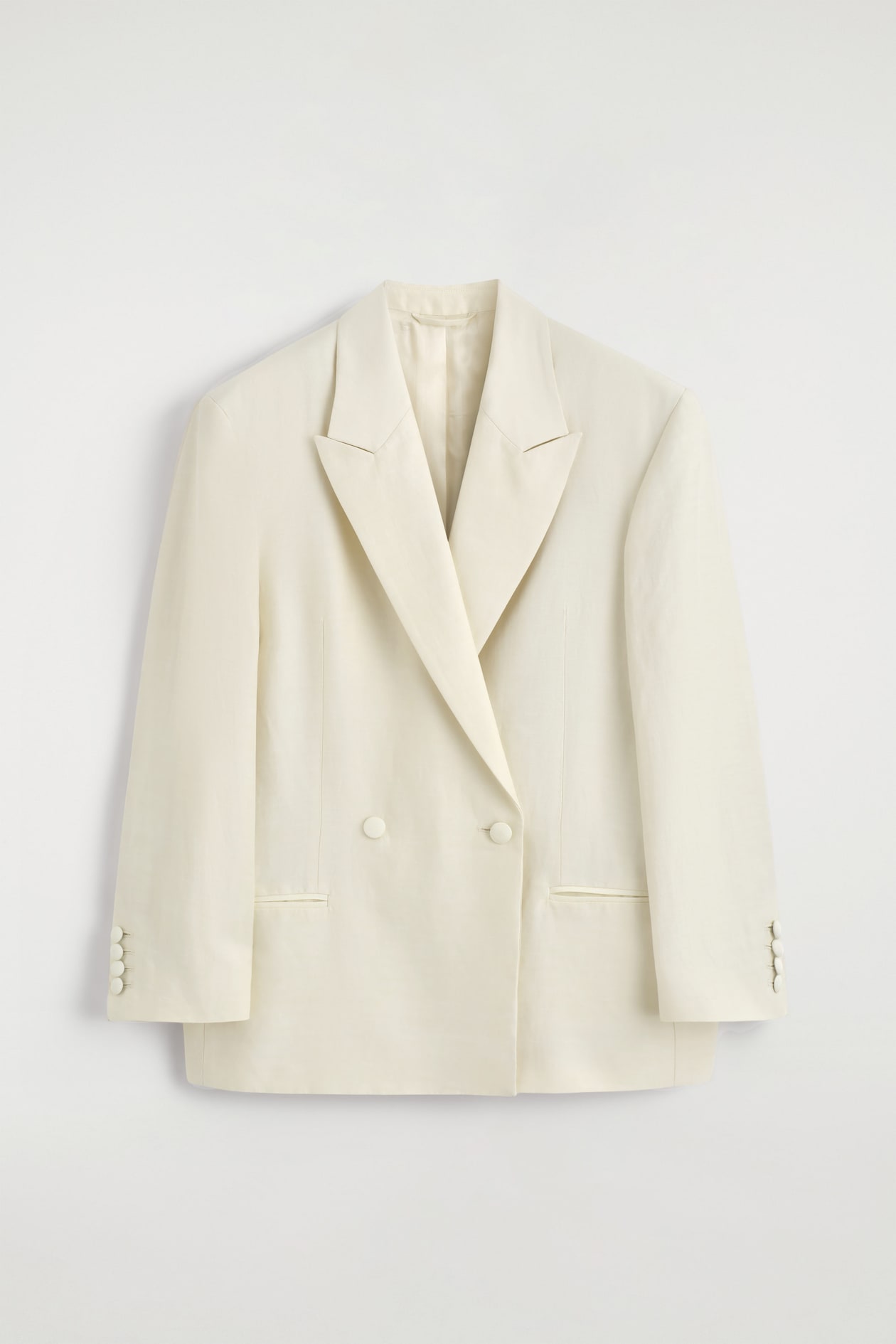 LINEN-BLEND TUXEDO BLAZER — ECRU