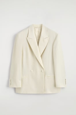 LINEN-BLEND TUXEDO BLAZER — ECRU 7