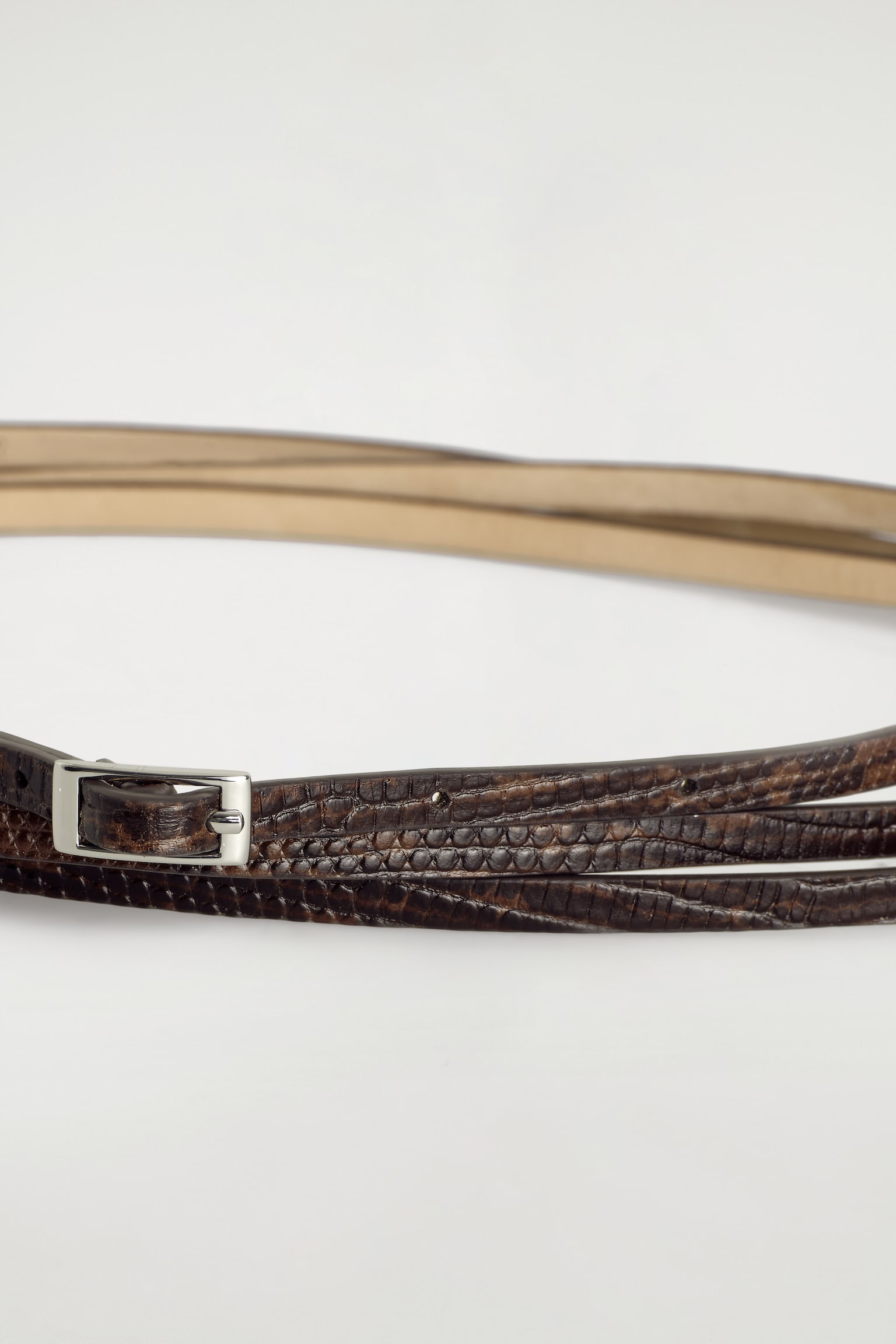 Smalle leren riem met dubbele wikkeling - Bruin / hagedis-effect - 4