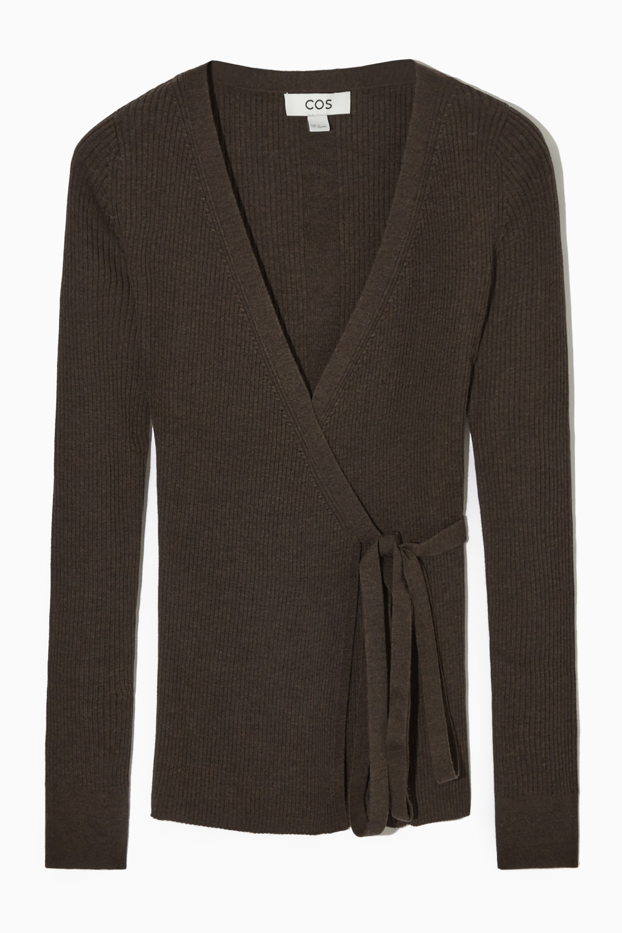 View larger image: RIBBED WOOL WRAP TOP - DARK BROWN - Ladies | H&M GB 1