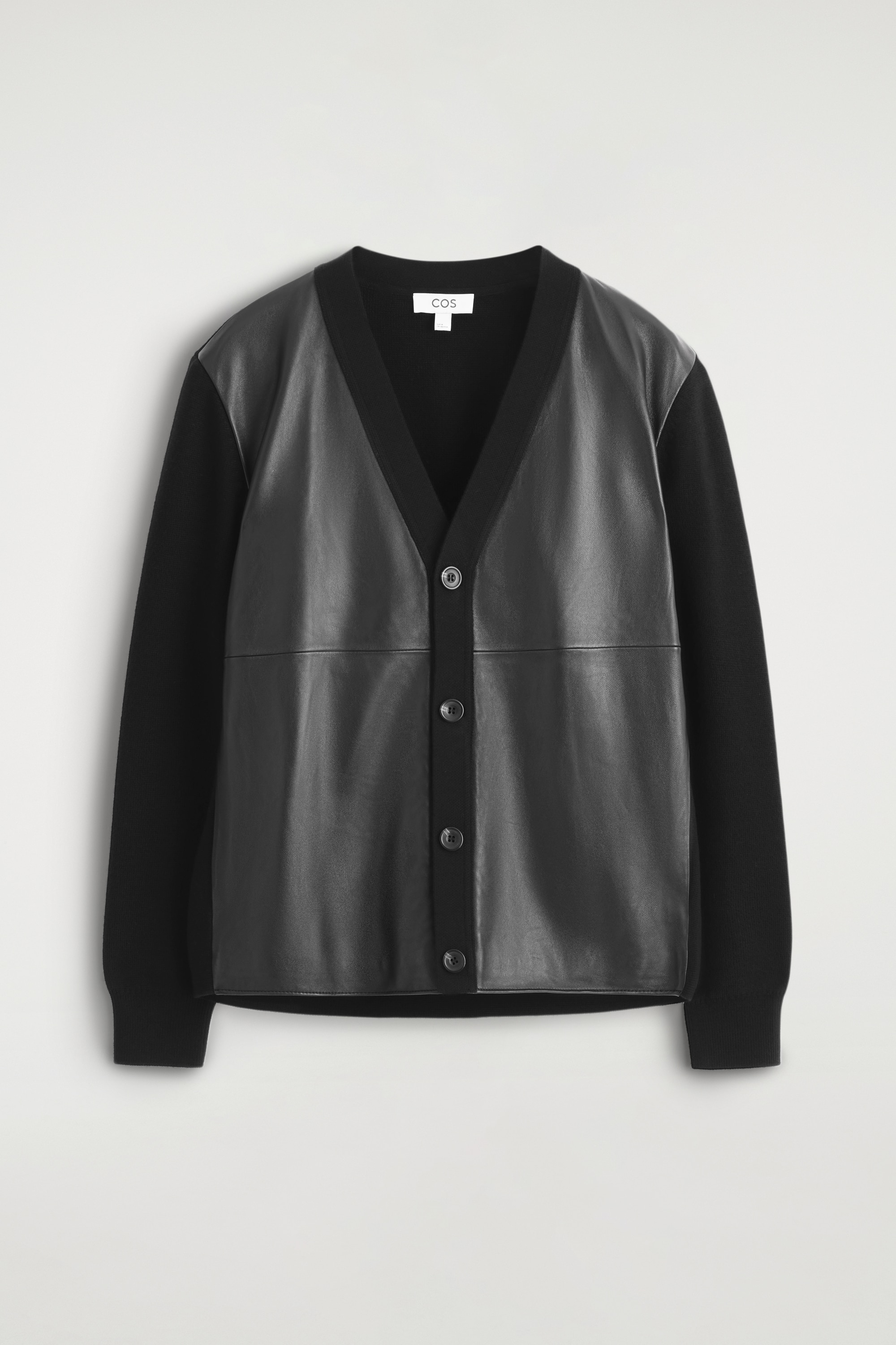 CÁRDIGAN DE LANA CON PANEL DE PIEL - NEGRO