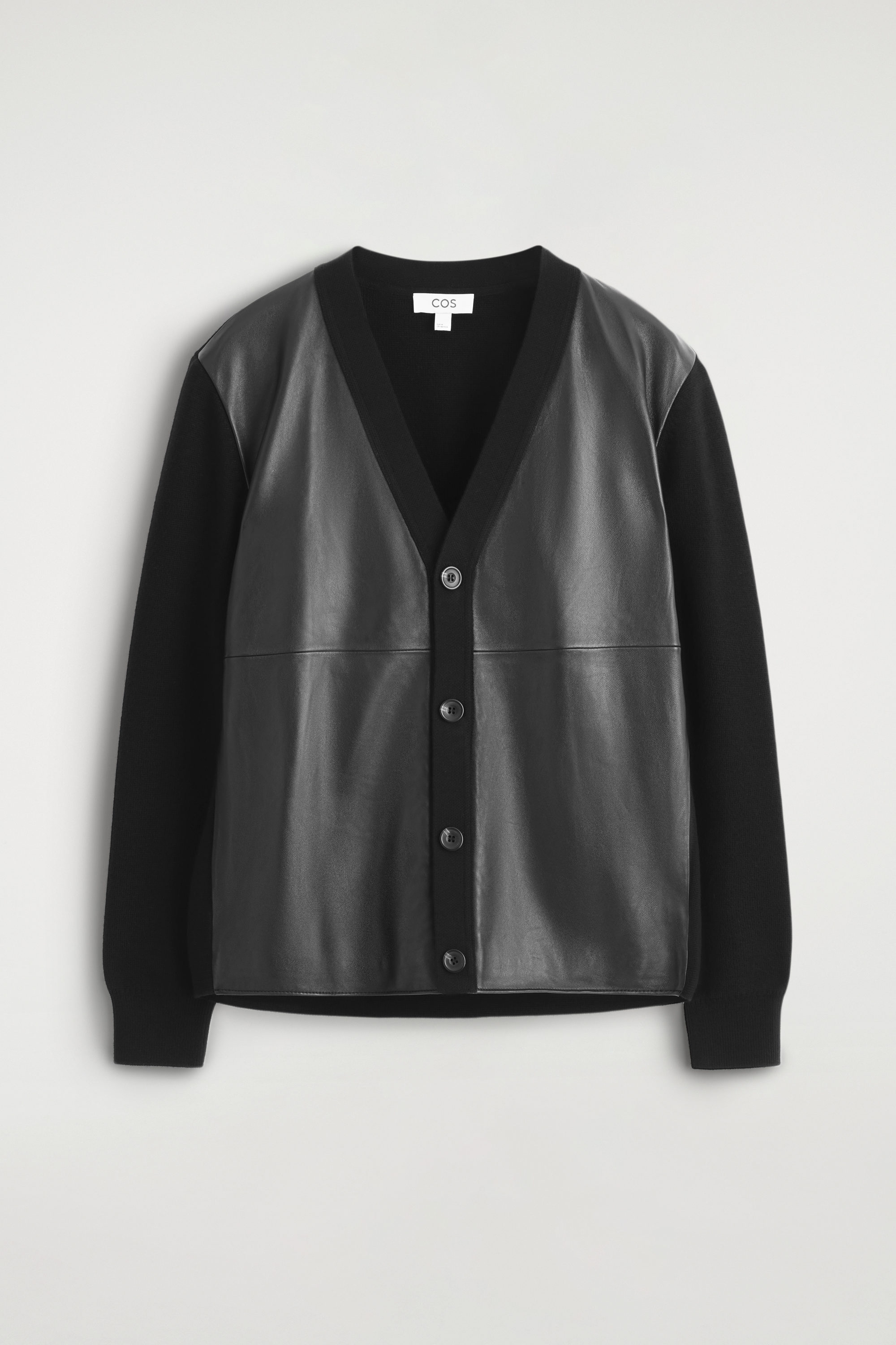 BOUCLÉ-KNIT V-NECK ZIP-UP CARDIGAN - BLACK | COS