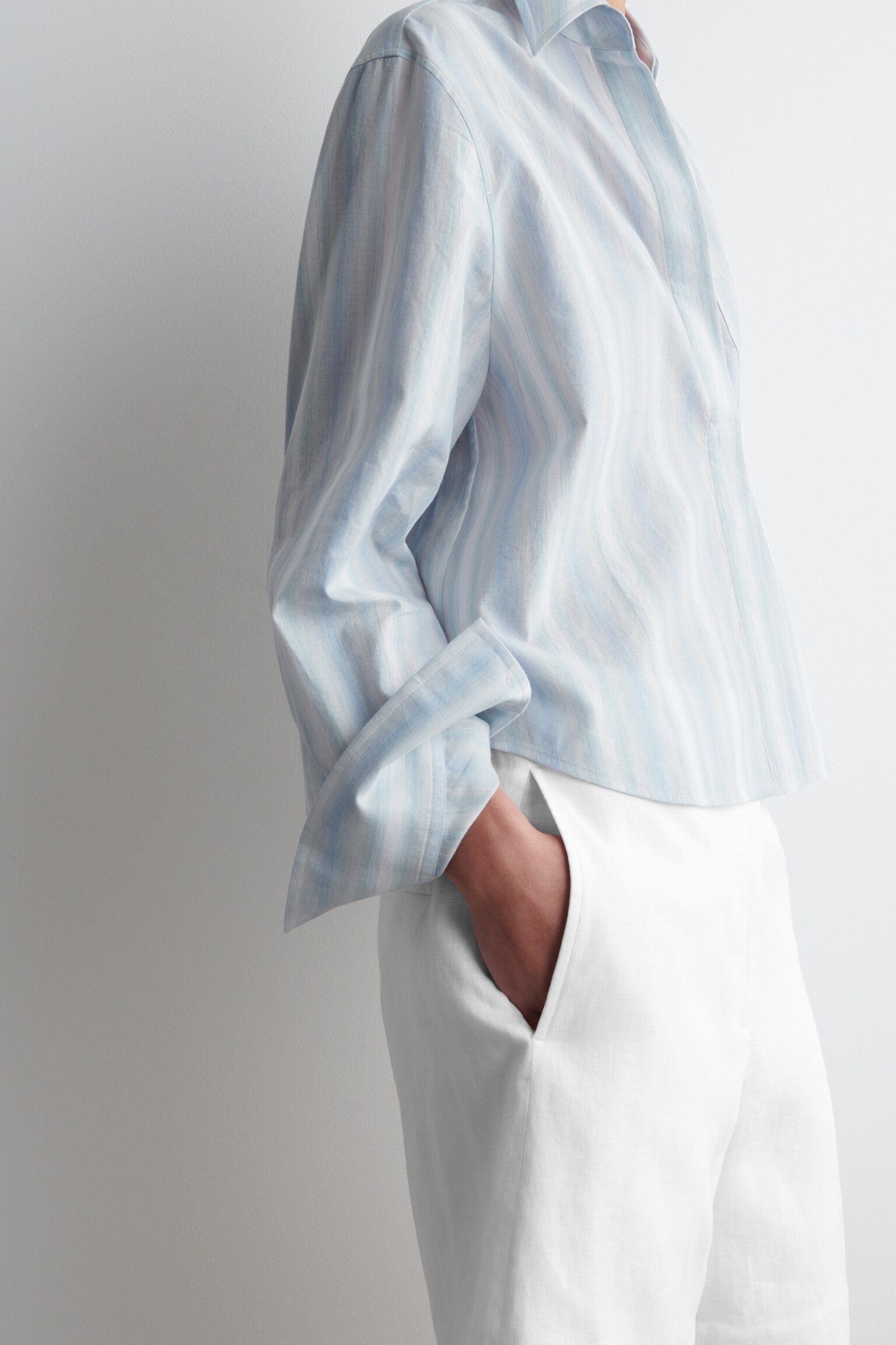 CAMISA DE ALGODÓN DE RAYAS CROP - AZUL / RAYAS - 3