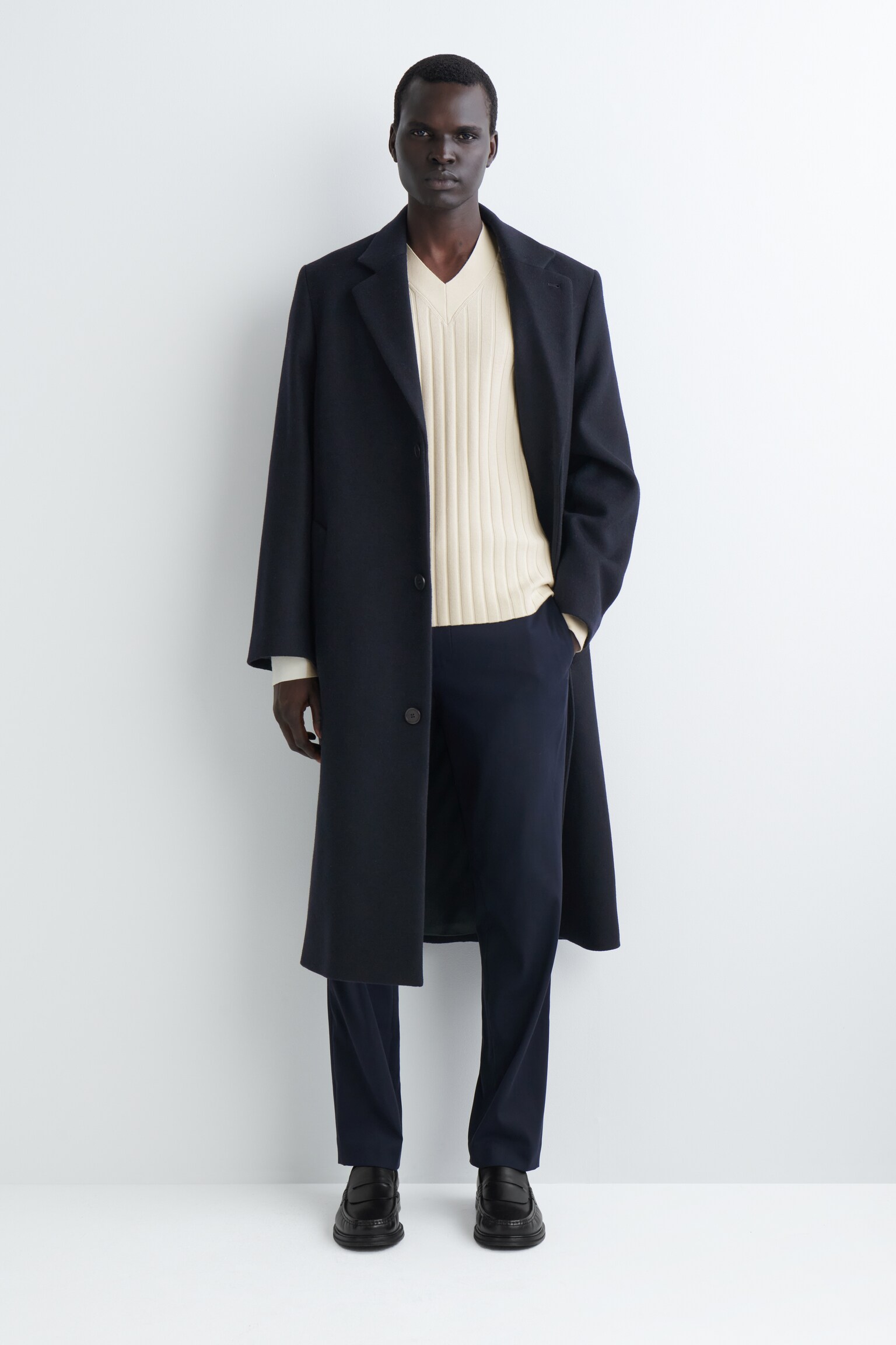 COTTON SLIM-LEG TROUSERS - NAVY/BLACK