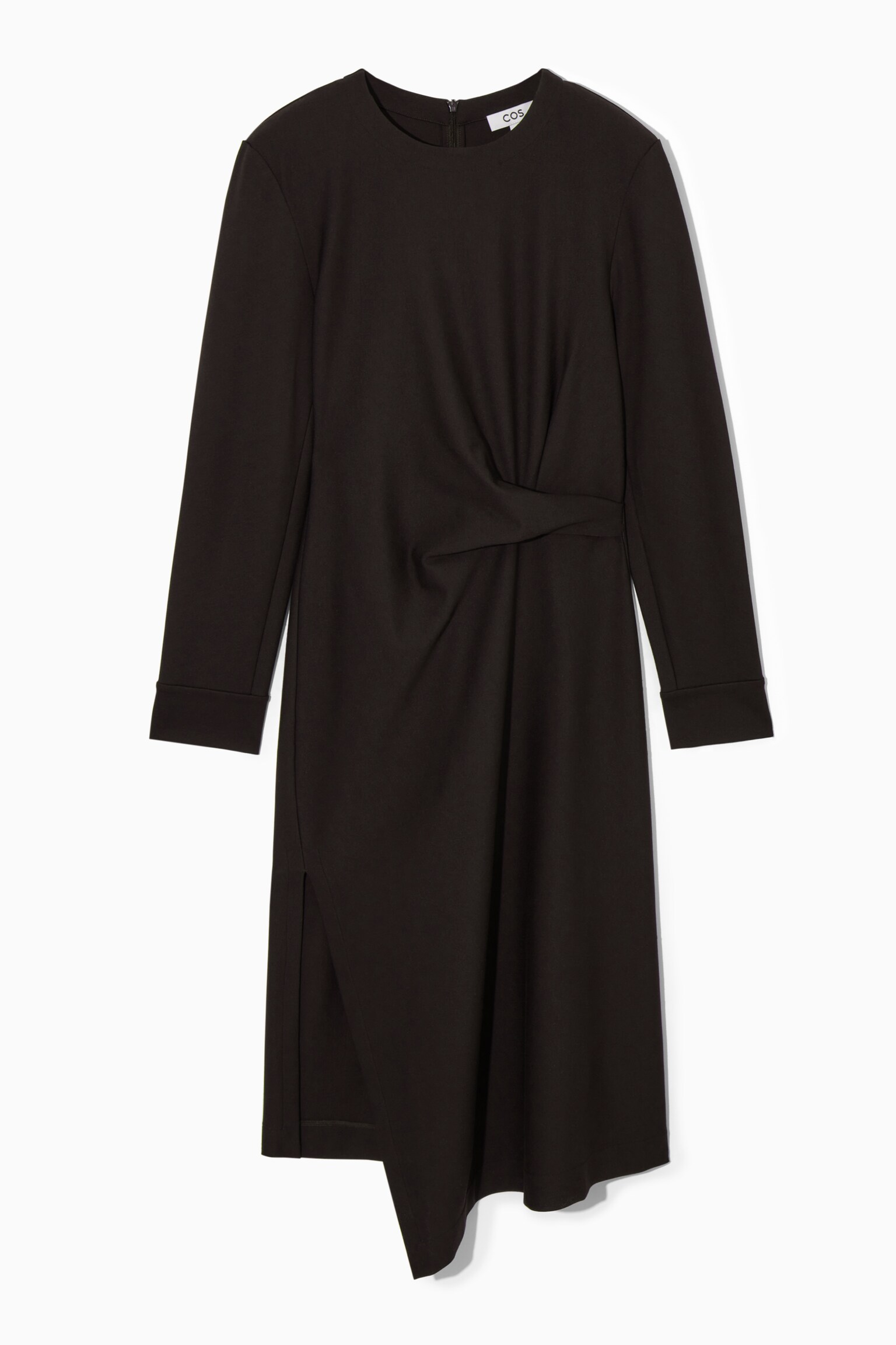 POWER-SHOULDER MIDI DRESS - DARK BROWN