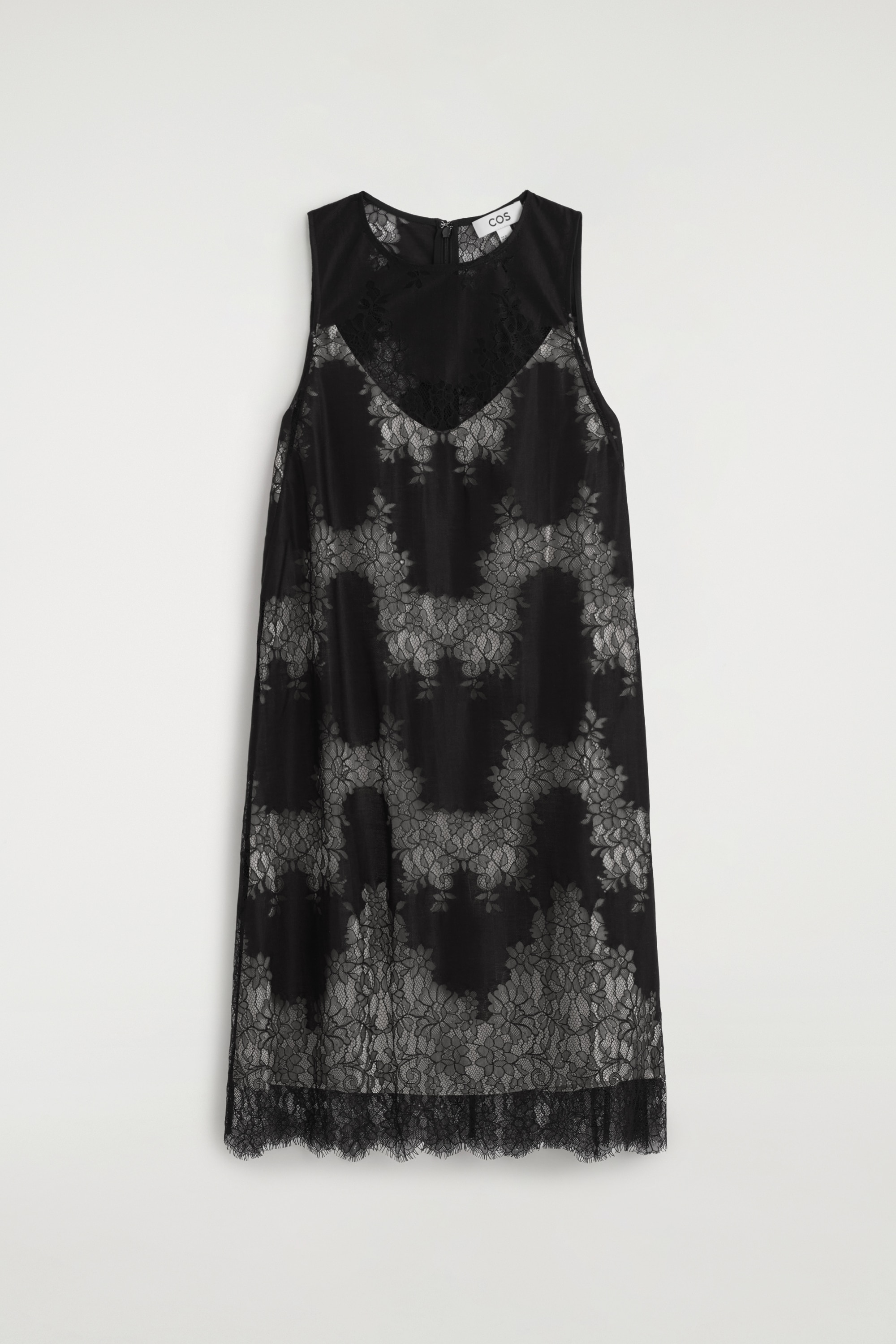 VESTIDO MIDI ENCAJE SIN MANGAS - NEGRO