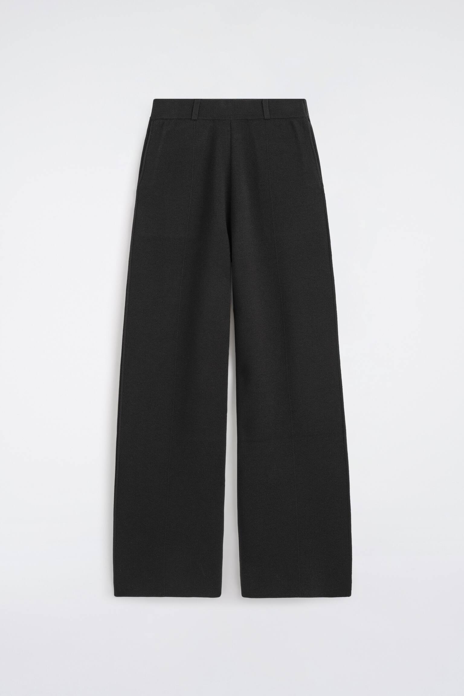 MERINO WOOL BLEND STRAIGHT-LEG TROUSERS - שחור - 1