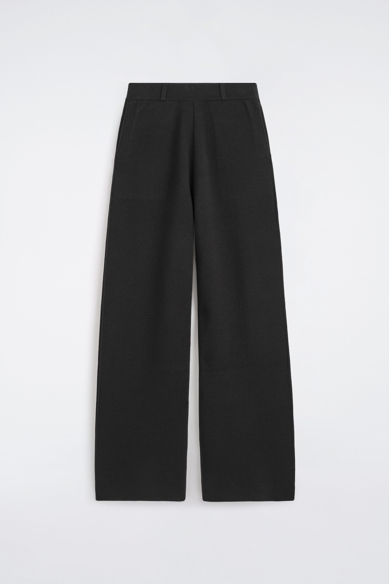MERINO WOOL BLEND STRAIGHT-LEG PANTS — BLACK