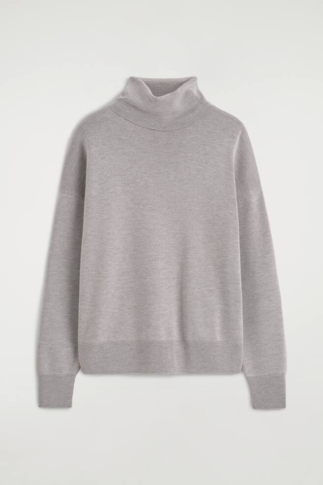 MERINO WOOL ROLL-NECK JUMPER - GREY MÉLANGE/BLACK/DARK PURPLE - 1