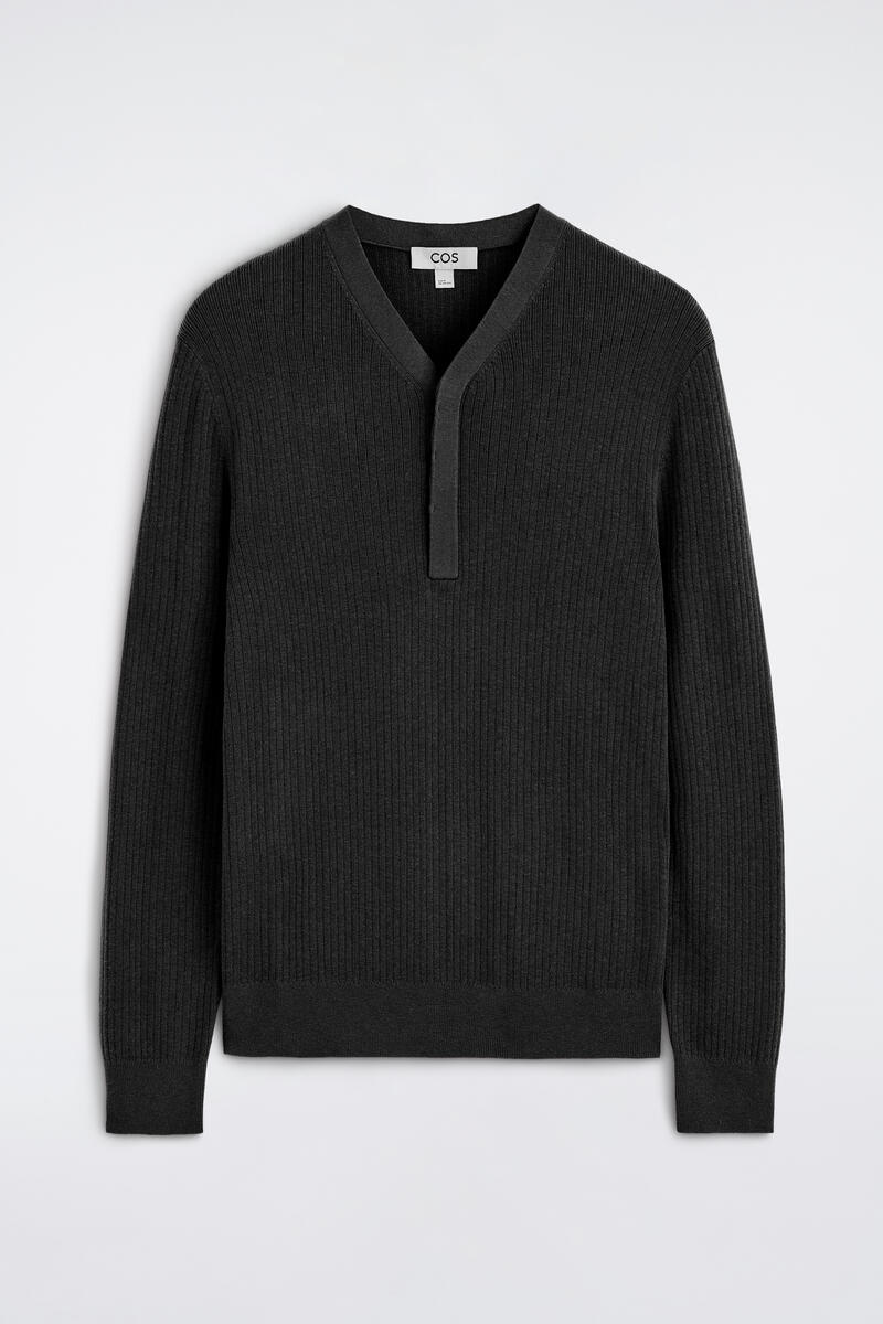 Ribbed-Knit Henley Top
