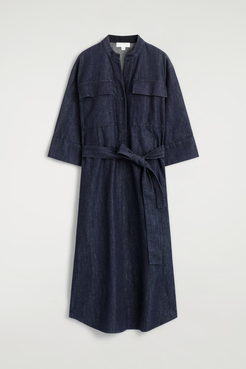 Denim Utility Midi Shirt Dress