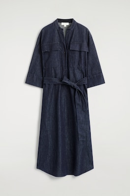 DENIM UTILITY MIDI SHIRT DRESS — DARK BLUE 6