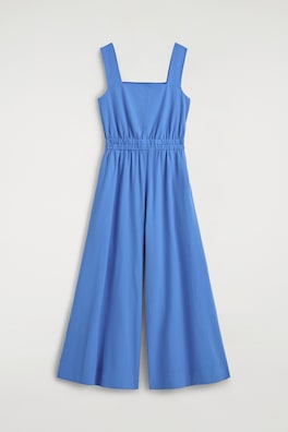 OPEN-BACK SEERSUCKER WIDE-LEG JUMPSUIT — BLUE 6