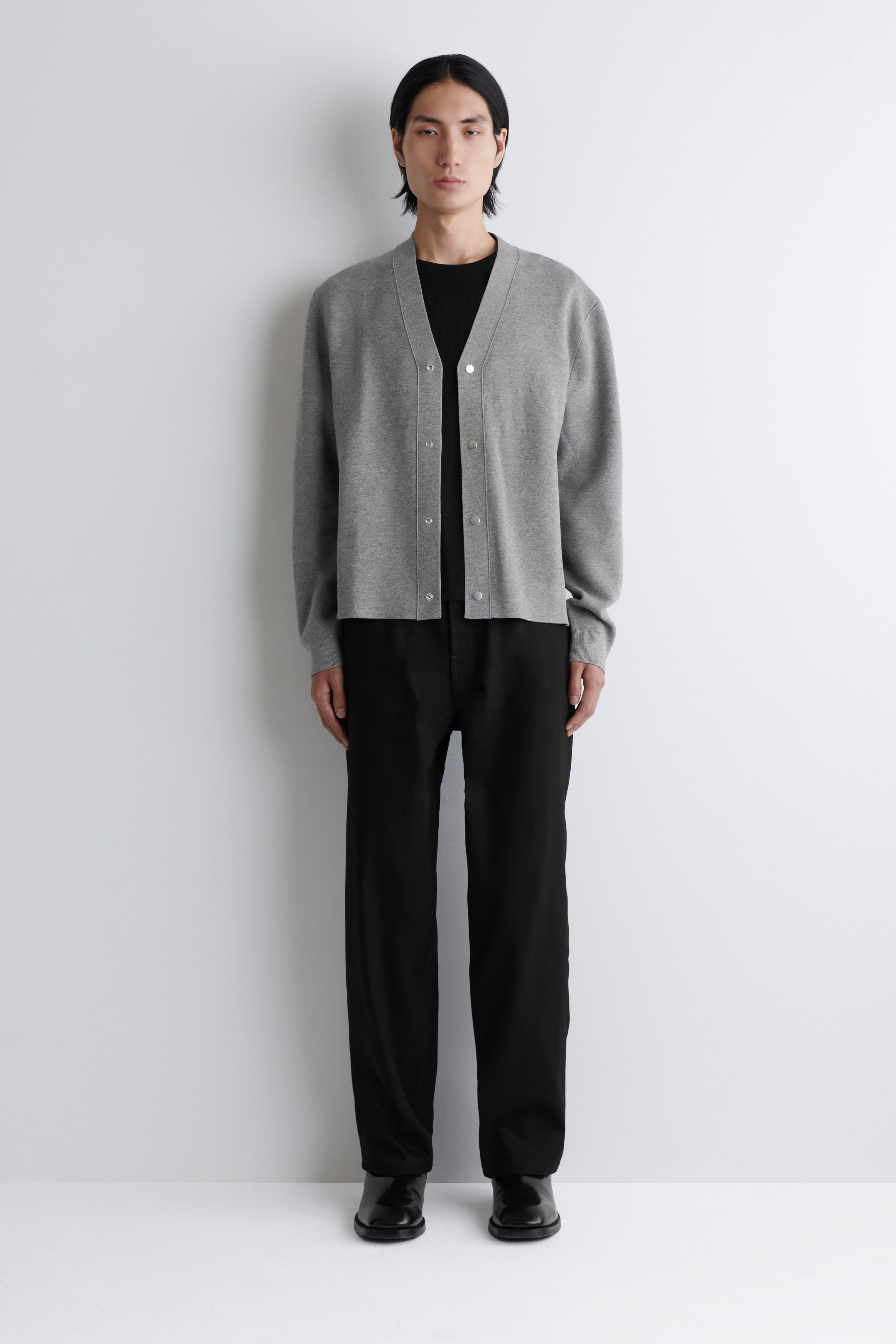 DOUBLE-FACED KNITTED CARDIGAN - GRAY MÉLANGE | COS