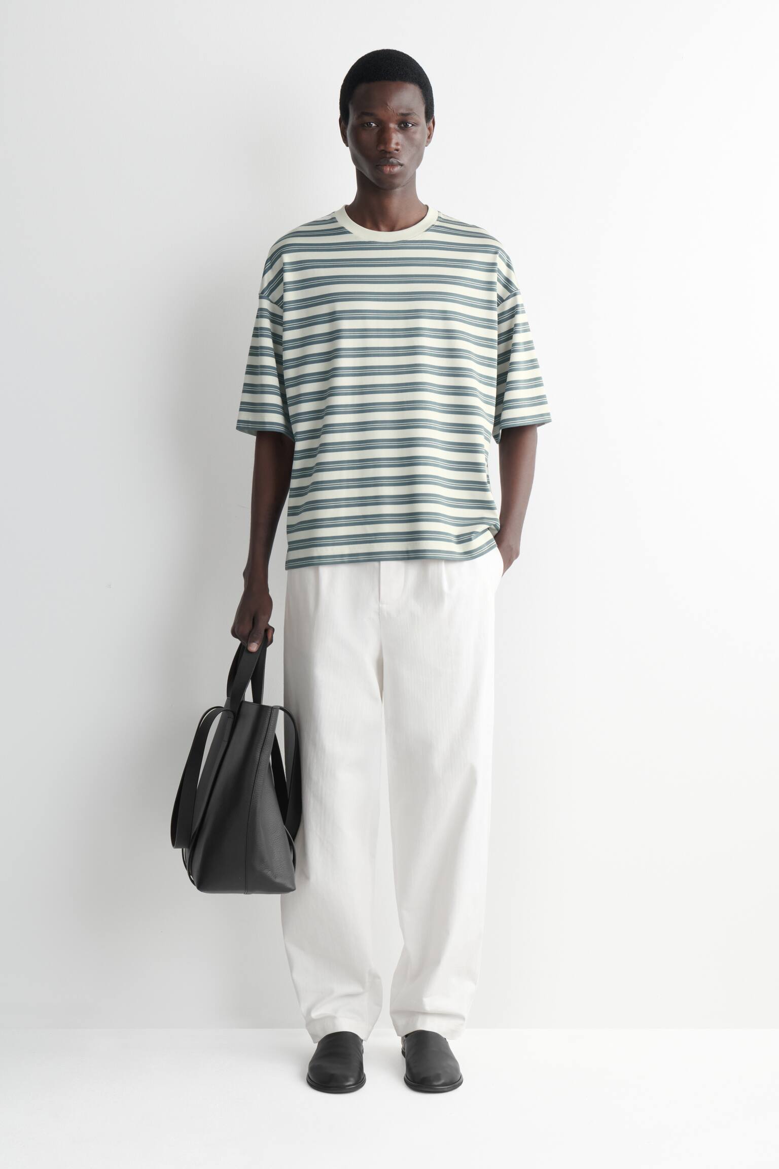 ОВЪРСАЙЗ ПАМУЧНА ТЕНИСКА НА РАЙЕ - СИНЬО / КРЕМОВО / РАЙЕ - 1