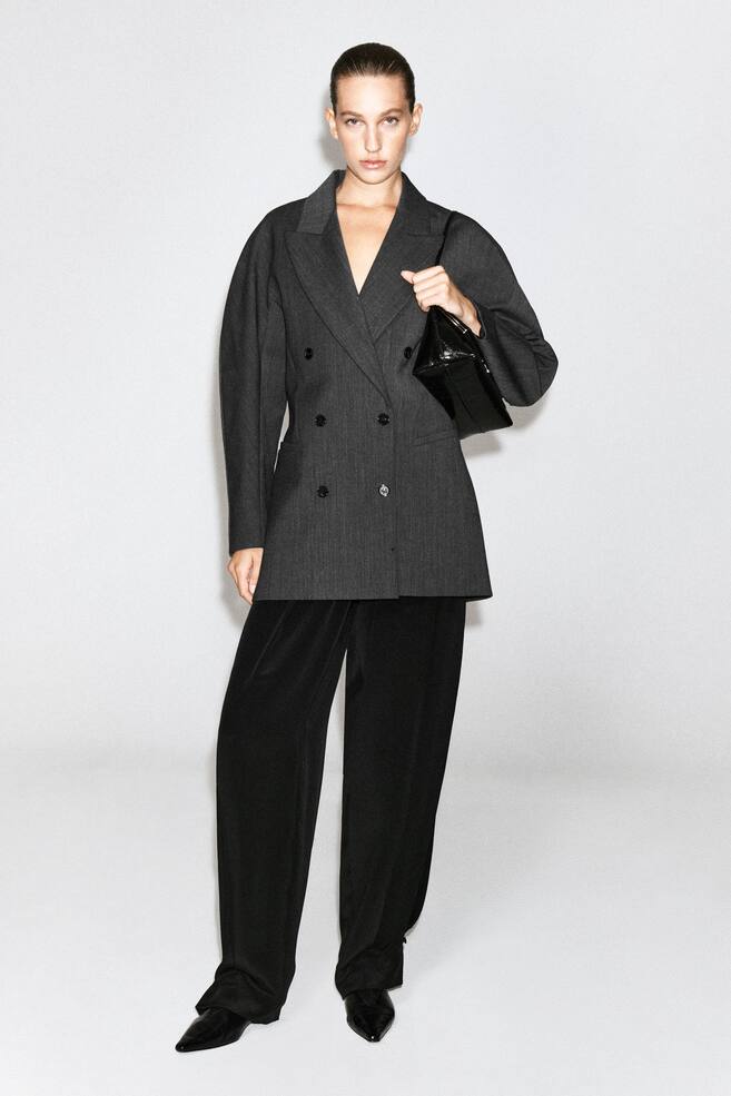 SKULPTURALER DOPPELREIHIGER LONGBLAZER - GRAU MELIERT - 1
