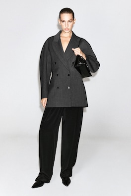SCULPTED DOUBLE-BREASTED LONG-LINE BLAZER — GRAY MÉLANGE 1