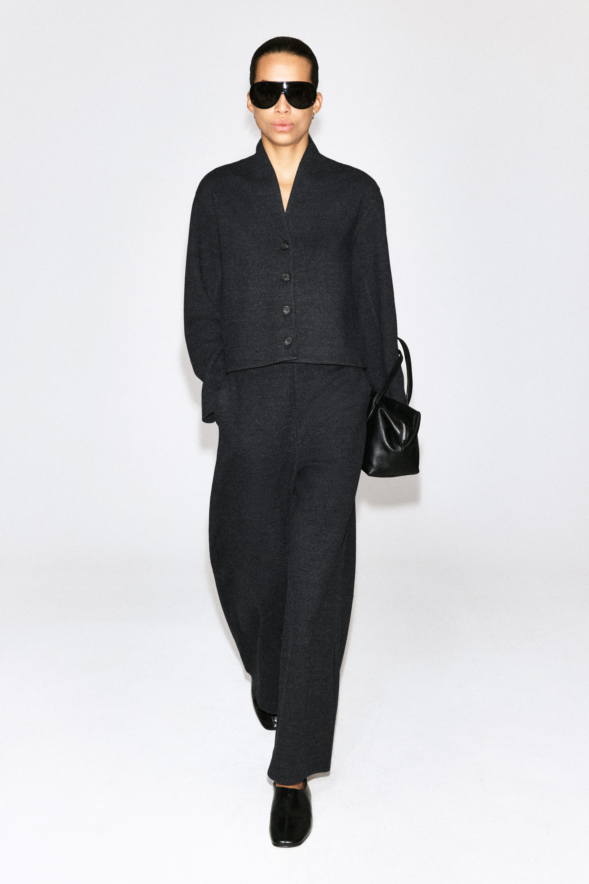 BOILED WOOL-BLEND BARREL-LEG PANTS - thumbnail 9