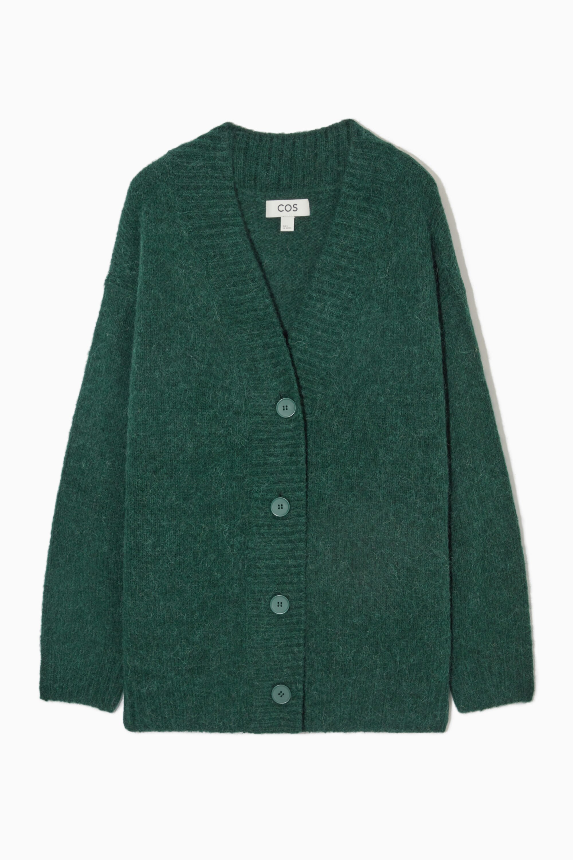 OVERSIZED V-NECK ALPACA-BLEND CARDIGAN - DARK GREEN | COS
