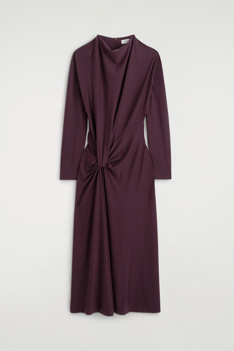 Draped Twist-Detail Midi Dress