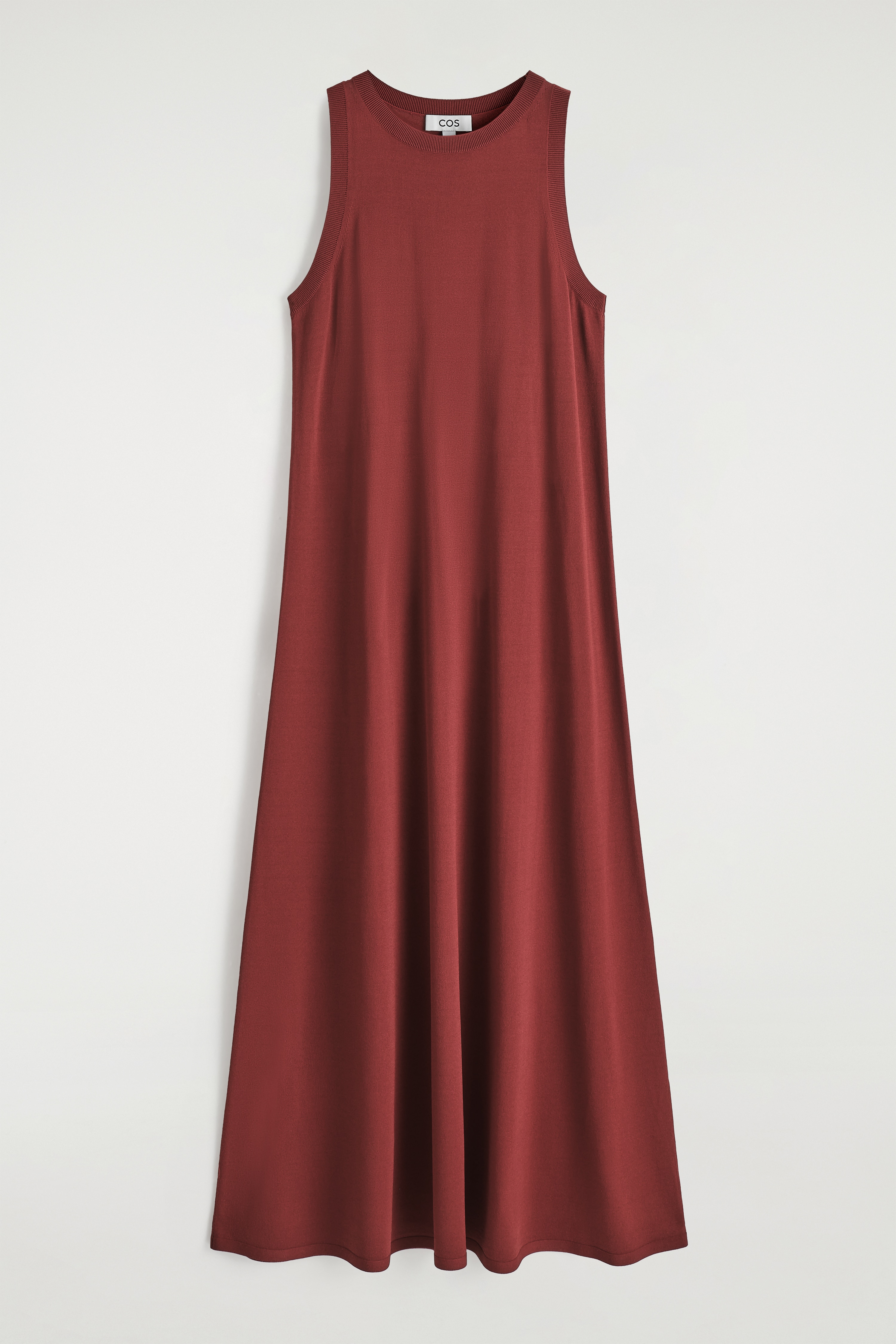 SLEEVELESS KNITTED MIDI DRESS - DARK RED/BLACK