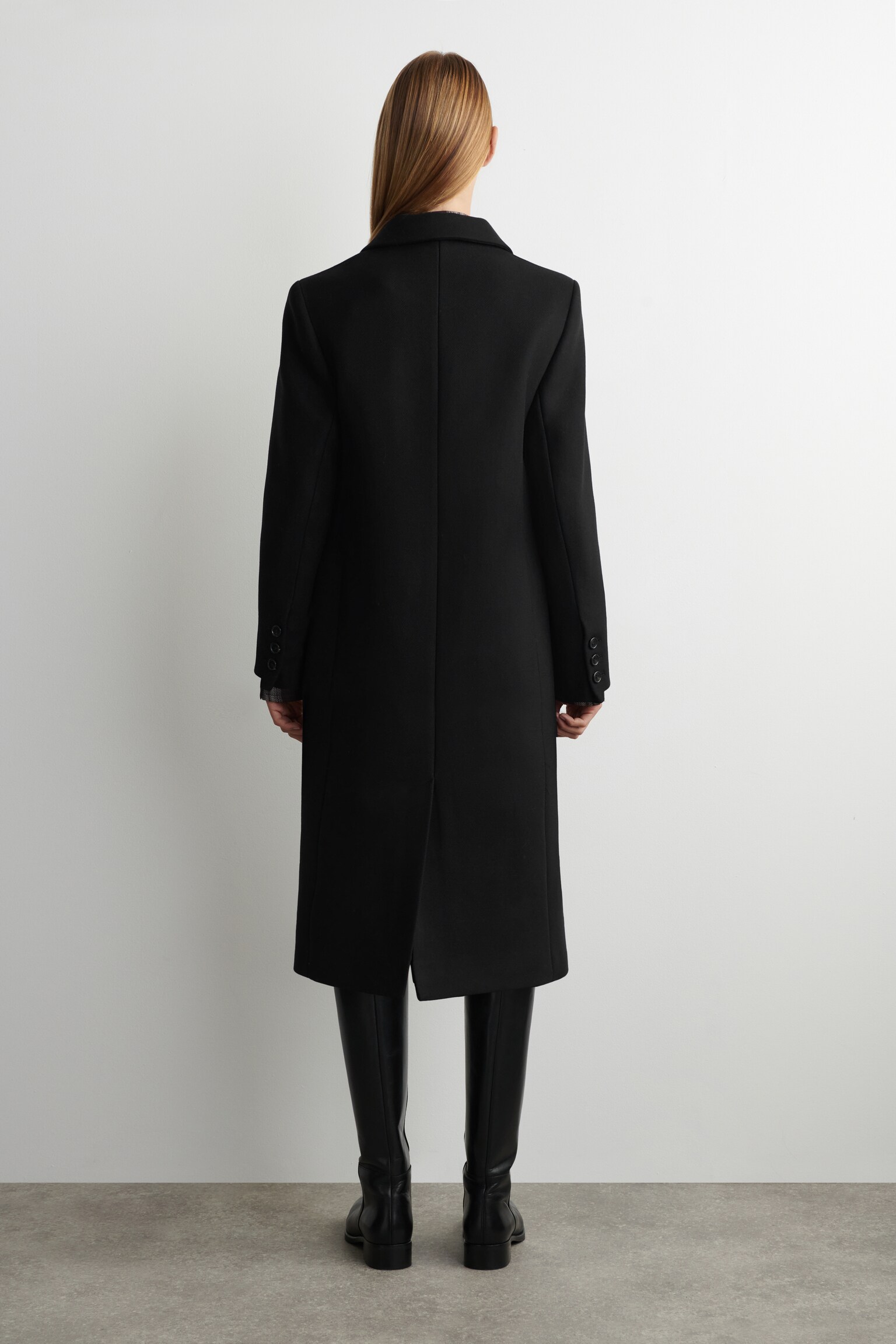 TAILORED DOUBLE-BREASTED WOOL COAT - BLACK - 6