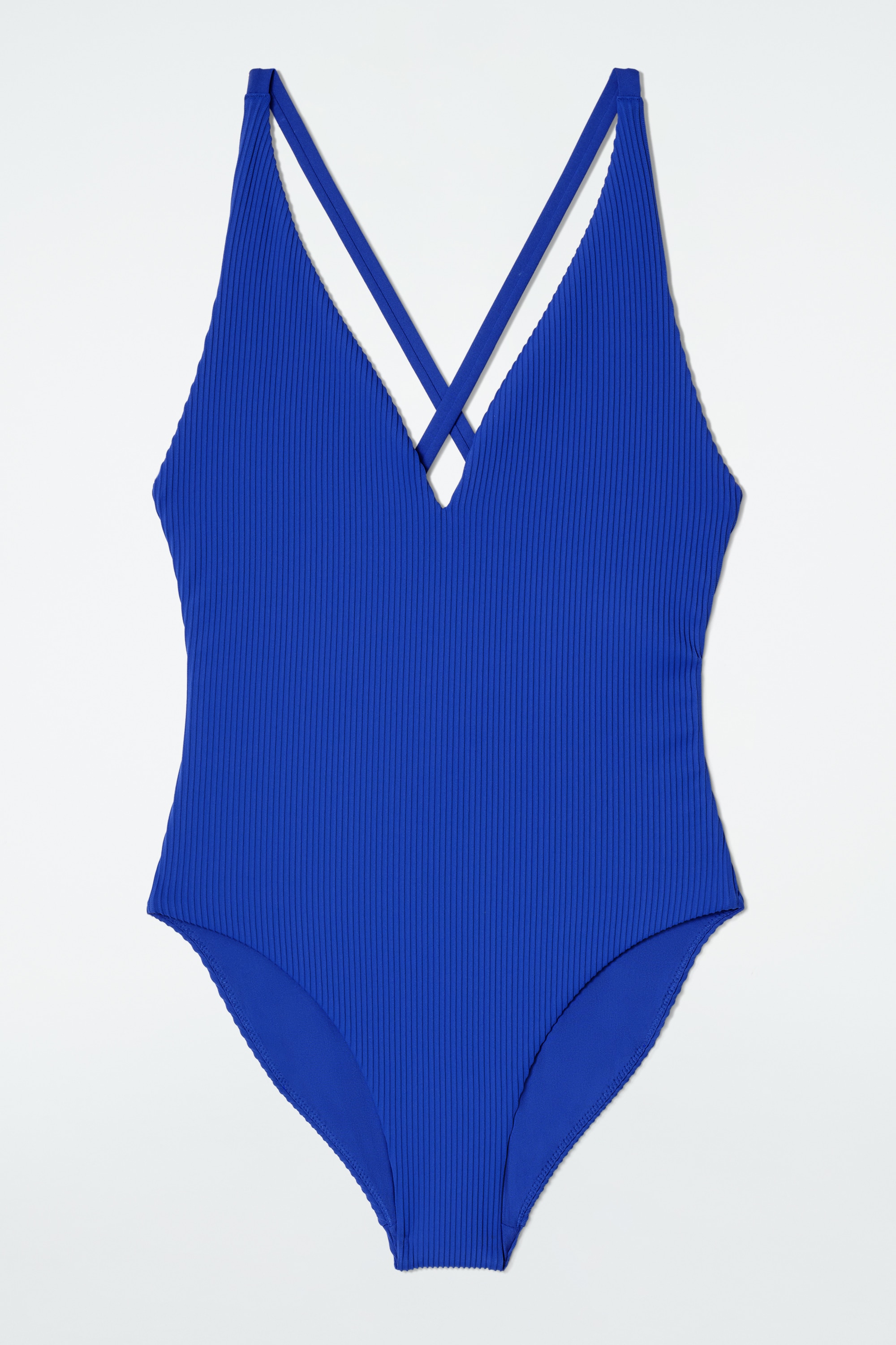 RIBBED CROSSOVER-BACK SWIMSUIT - COBALT BLUE/BLACK