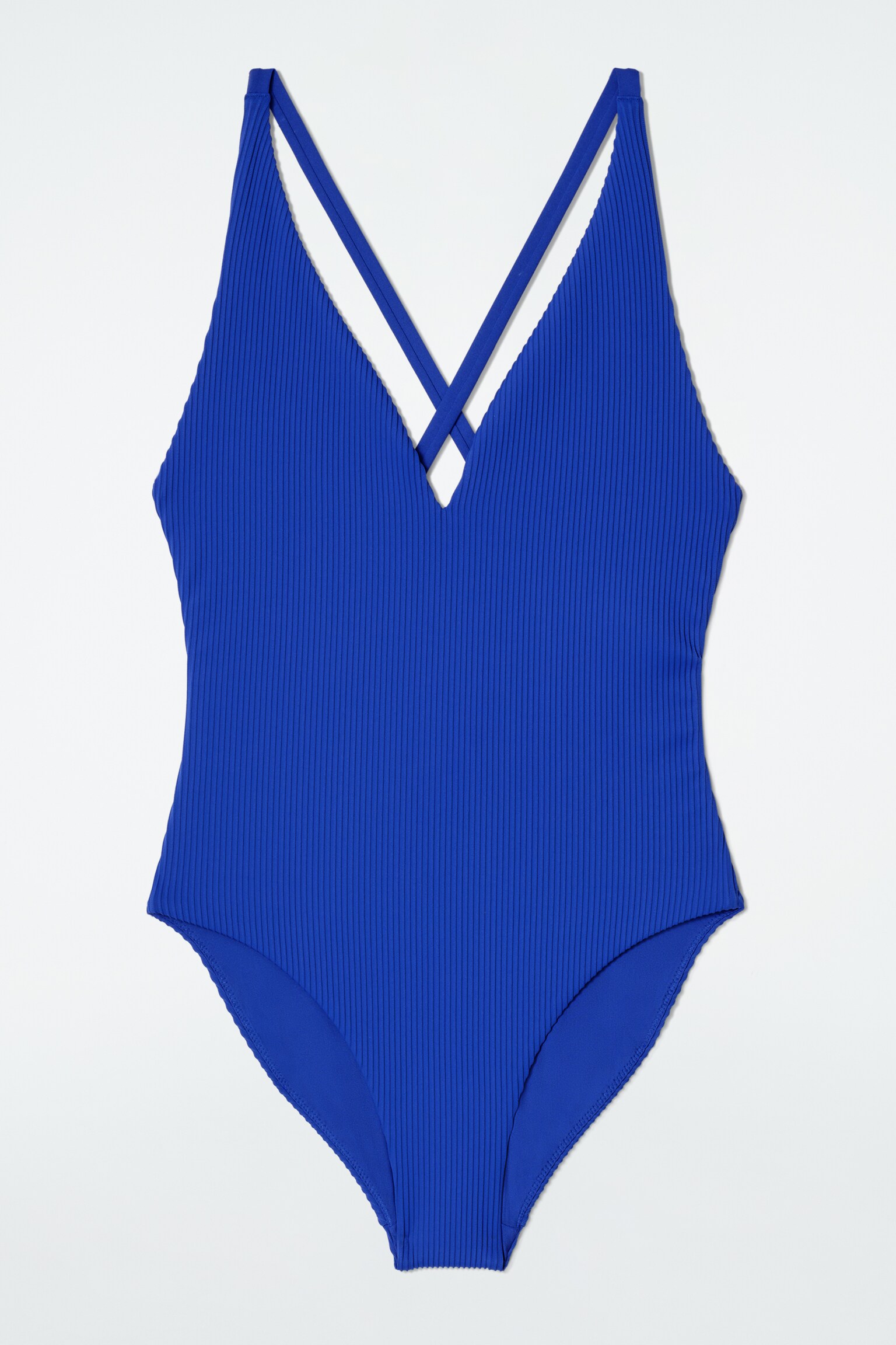 RIBBED CROSSOVER-BACK SWIMSUIT - COBALT BLUE/BLACK - 2