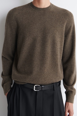 PURE CASHMERE CREW-NECK SWEATER — BROWN MÉLANGE 5