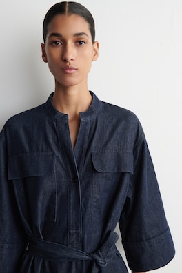 DENIM UTILITY MIDI SHIRT DRESS — DARK BLUE 4