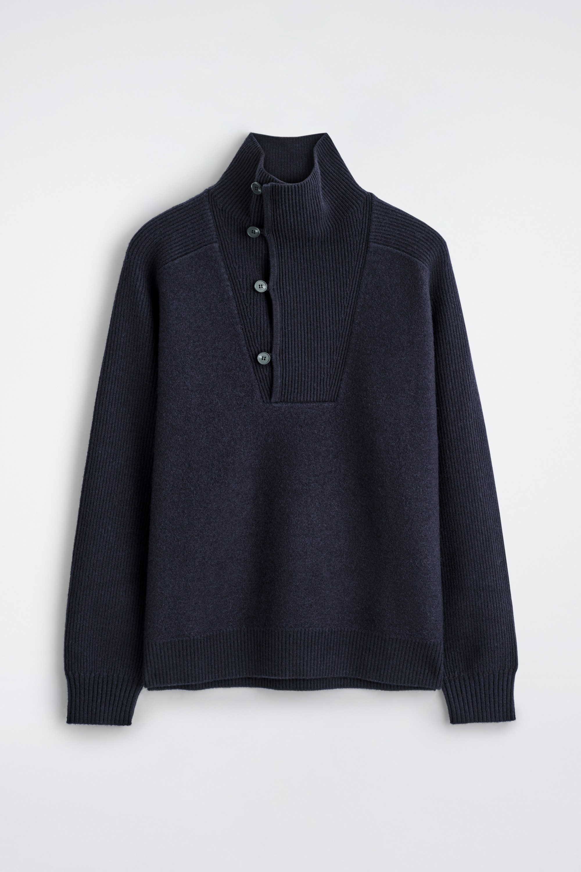 PANELLED MERINO WOOL FUNNEL-NECK JUMPER - NAVY