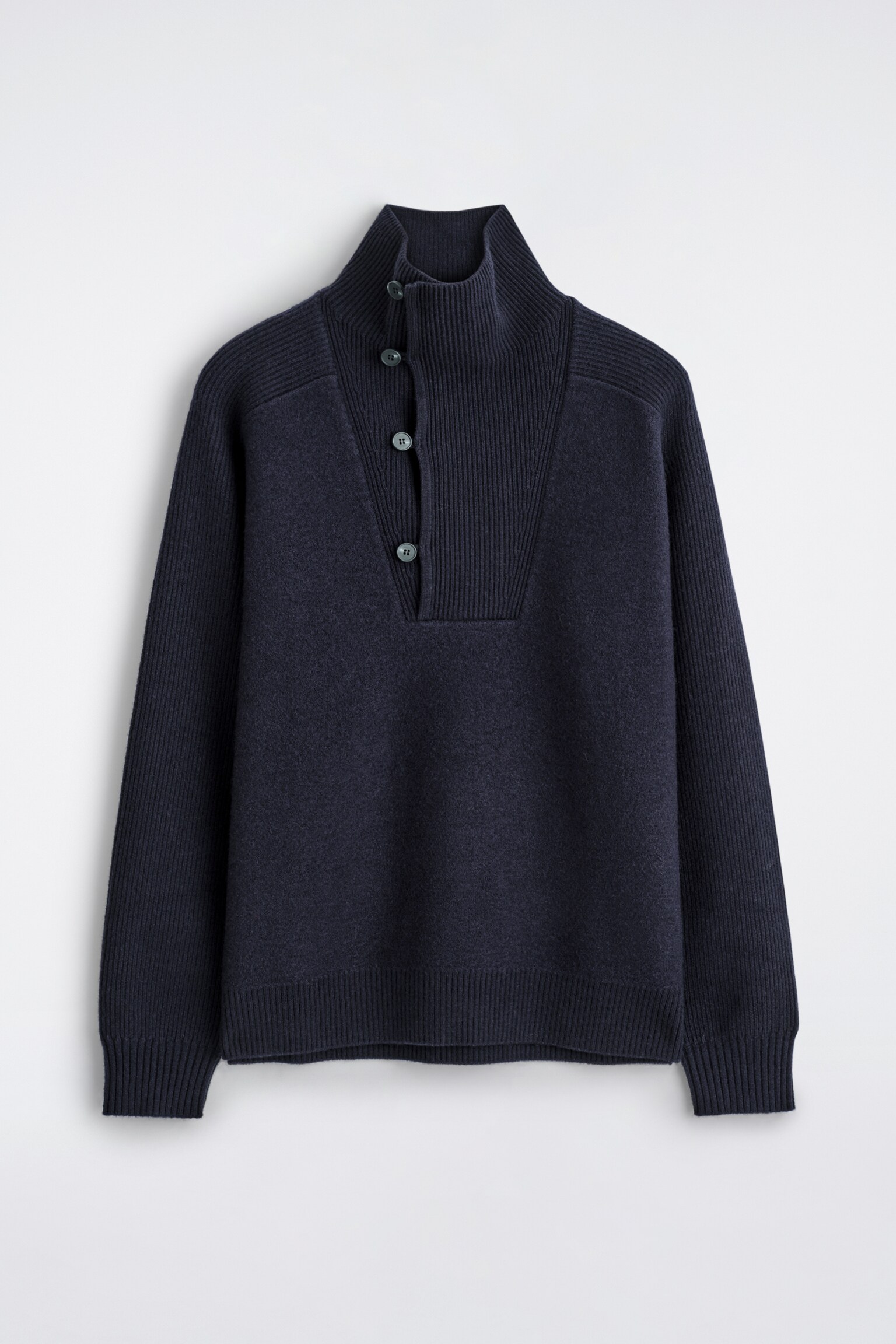 PANELLED MERINO WOOL FUNNEL-NECK JUMPER - NAVY - 1
