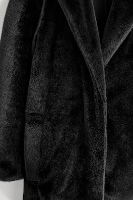 FUR-EFFECT LONG COAT — BLACK 5